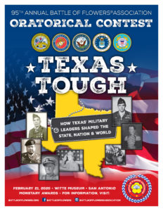 A graphic advertising the "Texas Tough" theme of the 95th Annual Oratorical Contest of the Battle of Flowers in San Antonio, Texas on February 21, 2020.