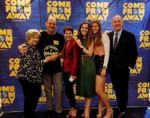 A photo of Nick and Diane Marson, TCU student Laine Zizka and her sister, mother and father at the premiere of "Come From Away."