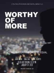A graphic advertising the "Worthy of More" student produced-documentary.