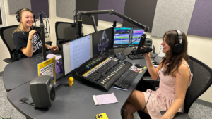 A student deejay works in the KTCU studio.