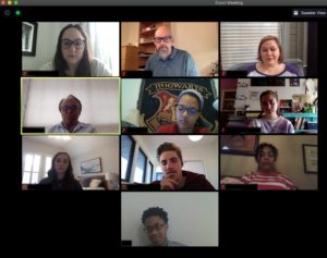 A screenshot of all of the people in a Zoom call for the Schieffer College's 2020 virtual journalism summer camp.