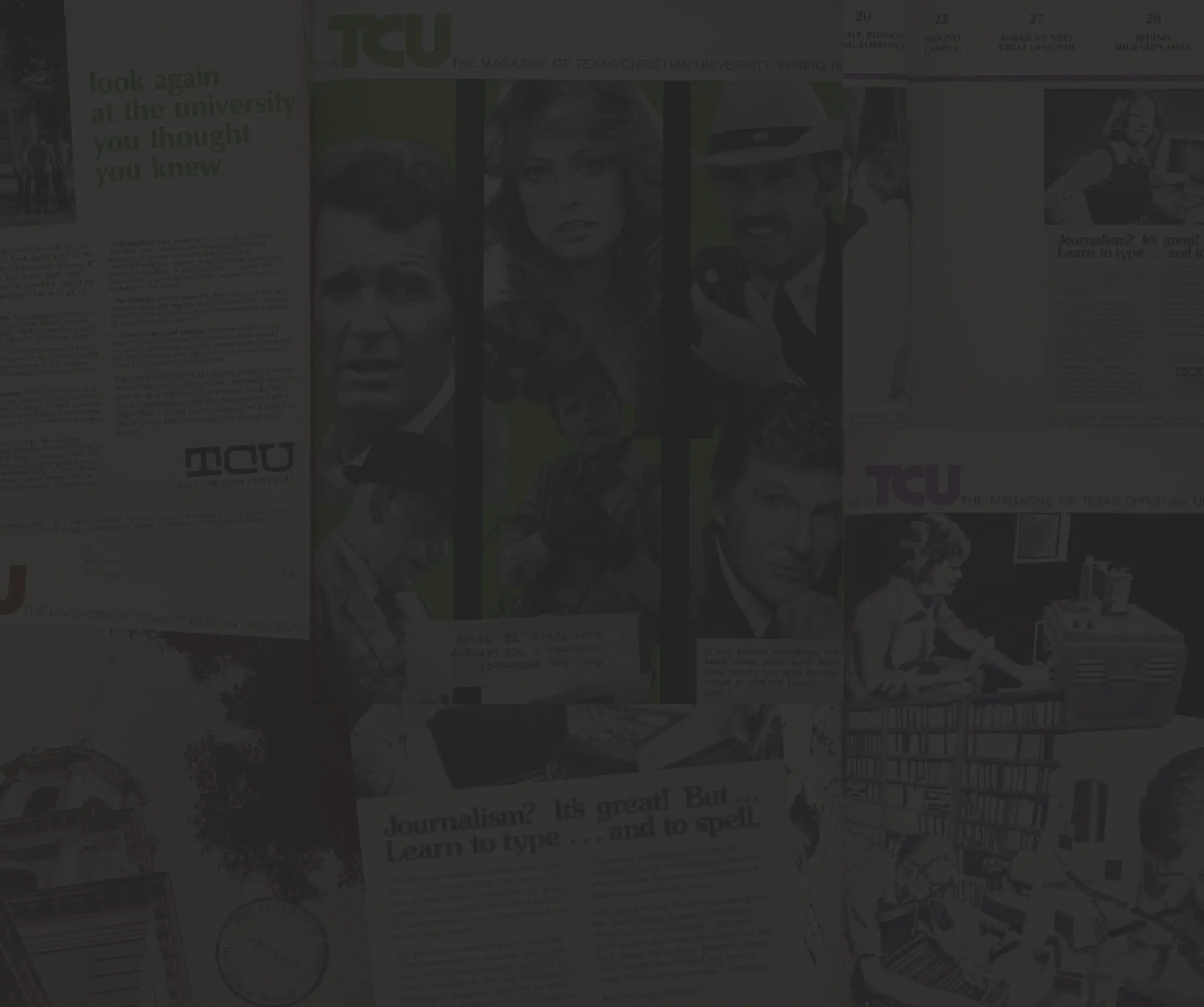 collage of T.C.U. newspaper articles and other images