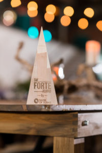 A photo of the Forte Awards trophy.