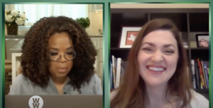 A screenshot of Strategic Communication instructor Sarah Angle being interviewed by Oprah.