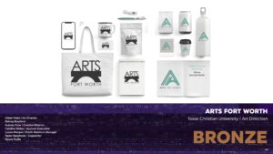 A graphic featuring all of the promotional items Roxo designed for the Arts Council of Fort Worth.