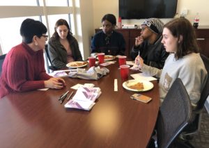 Dean Bunton explains to a group of scholarship recipients the impact donor contributions have on Schieffer College students.