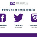A graphic showing the Schieffer College's handles for Facebook, Twitter and Instagram.