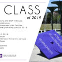 An invitation with the details for the May 2019 reception celebrating new graduates and their families.