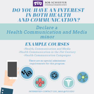A graphic promoting the new Health Communication and Media minor in the Schieffer College.