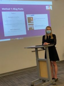 A photo of Schieffer student Brook Goodman presenting her Honors presentation.