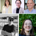 A collage of five faculty headshots, featuring three faculty members across the top row and two larger portraits below.